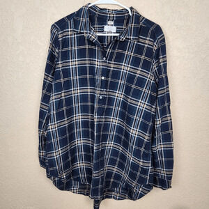 LOFT Gray Brown and Green Plaid Metallic Top with Buttons XL (3105)